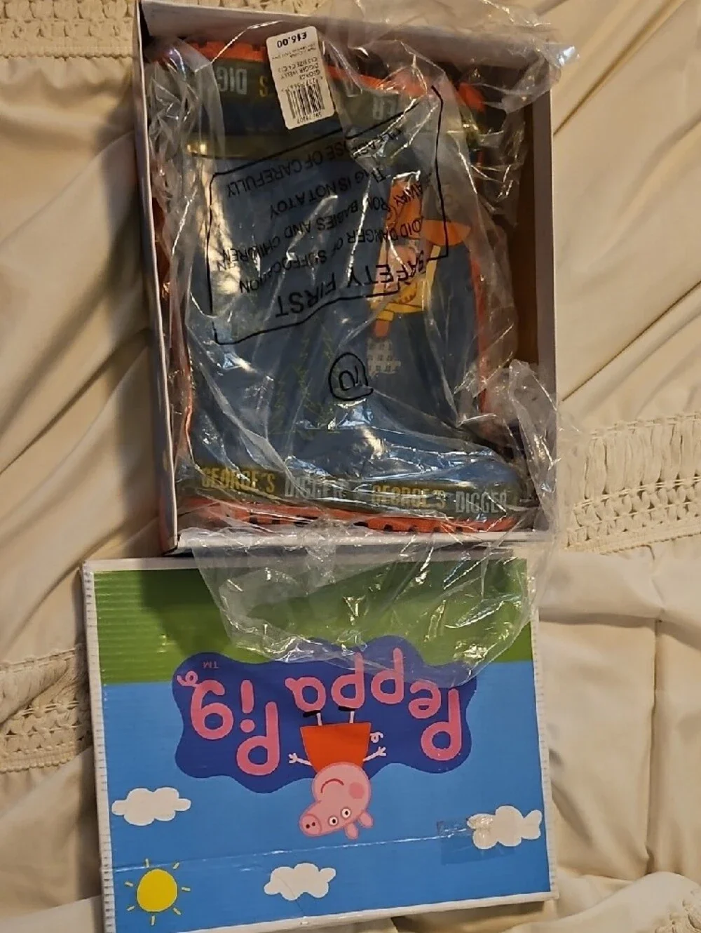 George Blue Kids Digger Rain Boot with Orange Trim
